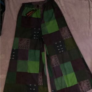 Patchwork Green and Purple Pants